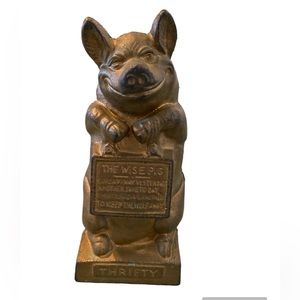 Antique Cast Iron Thifty The Wise Pig Vintage Coin Bank